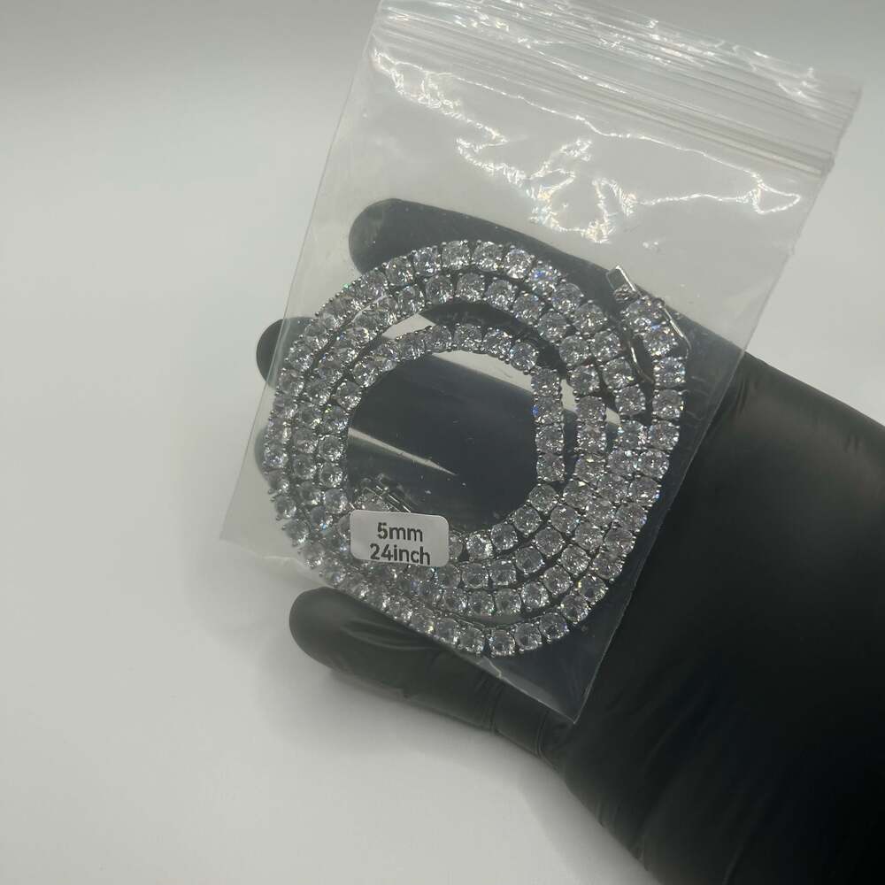 Moissanite Tennis Chain Silver 5mm 24 Inch No Pass New VVS Necklace Crazy Shine